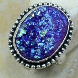 טבעת כסף 925 משובצת אבן טיטניום כחול מידה: 8.75