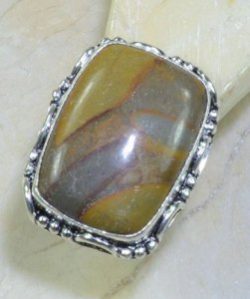 טבעת כסף 925 משובצת אבן ג'ספר אוטומן עיצוב מלבן מידה: 9.75