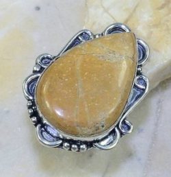 טבעת כסף 925 משובצת אבן ג'ספר חום צהוב עיצוב טיפה מידה: 8.75