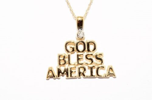 תליון ושרשרת זהב god bless america בשיבוץ יהלום
