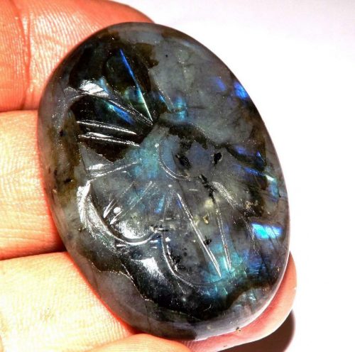 לברדורייט Labradorite מלוטש לשיבוץ חריטות עבודת יד - אפריקה משקל: 98.50 קרט