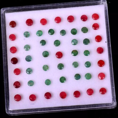 50 יחידות אמרלד אזמרגד ברקת Emerald+ רובי אודם Ruby מלוטש לשיבוץ במשקל: 4.90 קרט מידה: 2 מ"מ
